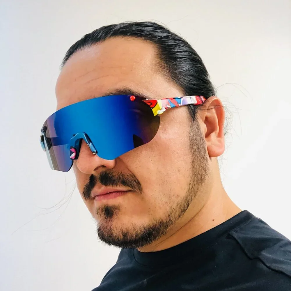 Sports Sunglasses Blue Mirror Lens Shield Beach Shades Cover Face Print Arms New